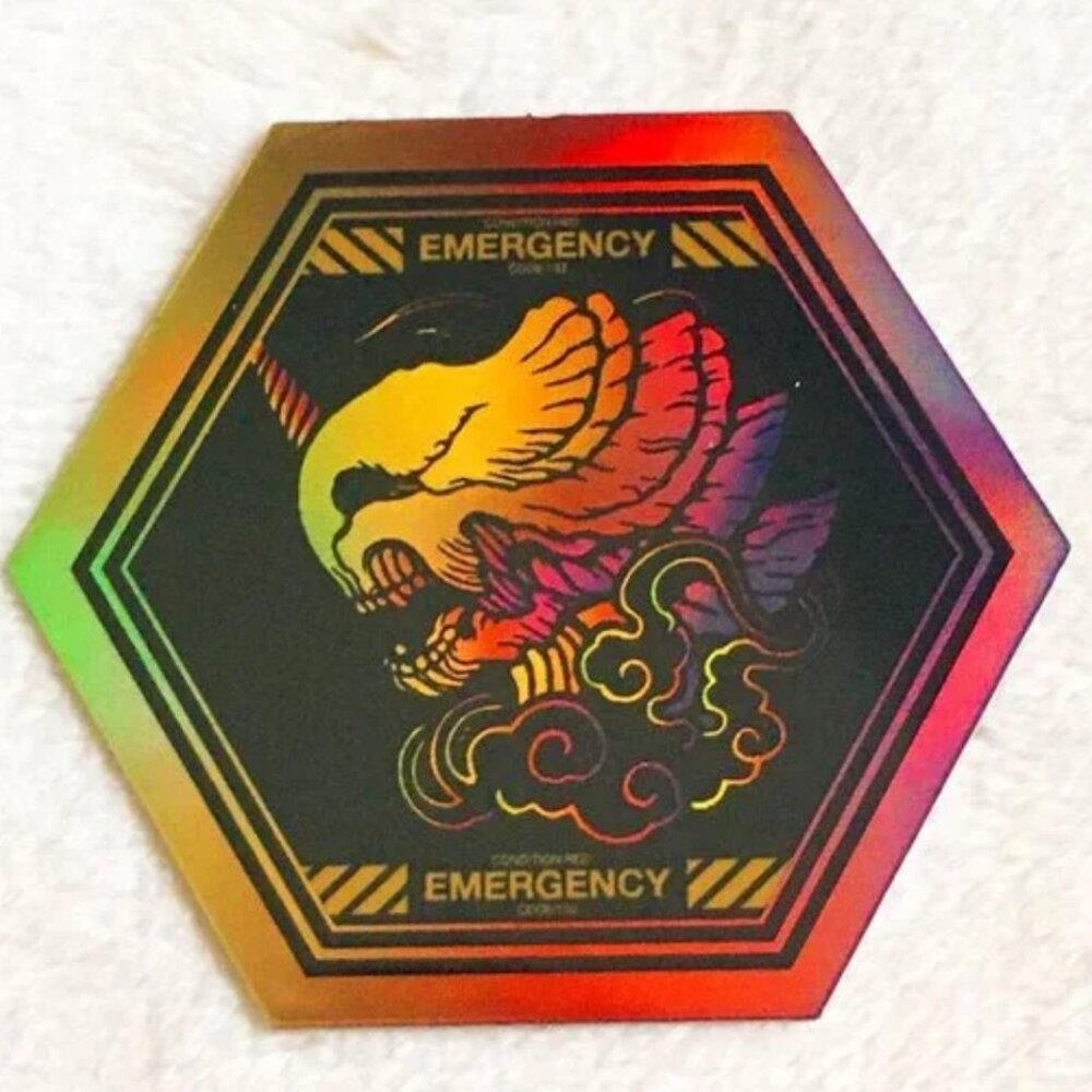5/$25 Retro Emergency Alert Bake-Kujira Holo Hexagon Sticker